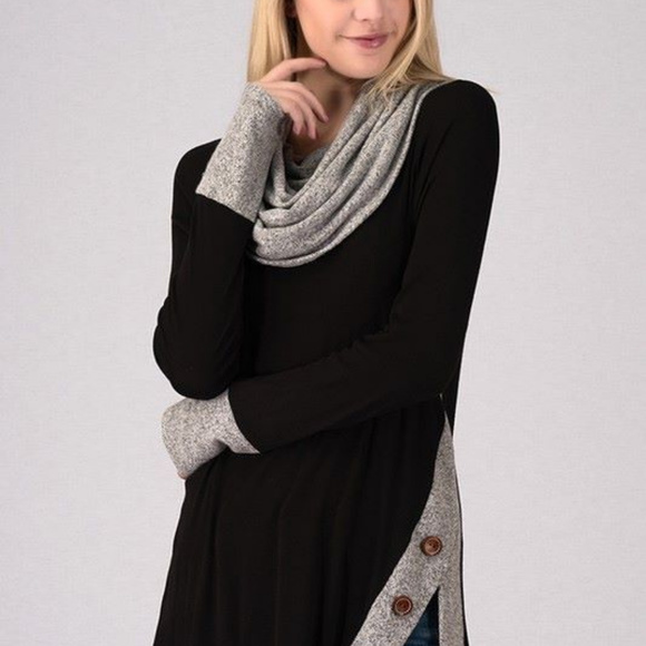 Cowl Neck Top with Side Button Detail - Picture 2 of 3